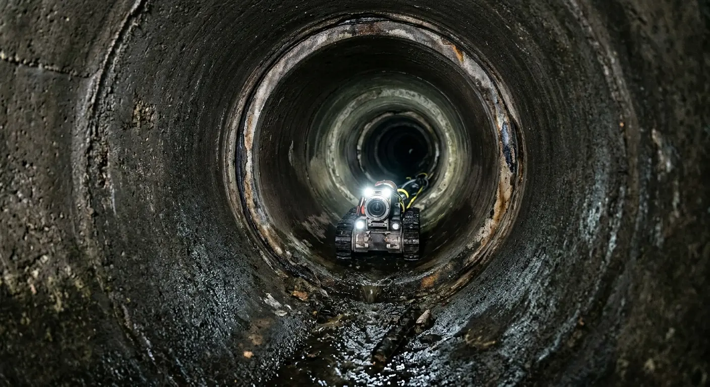 Robotic sewer camera inspecting pipe interior for Drain Snake Service in Boonville